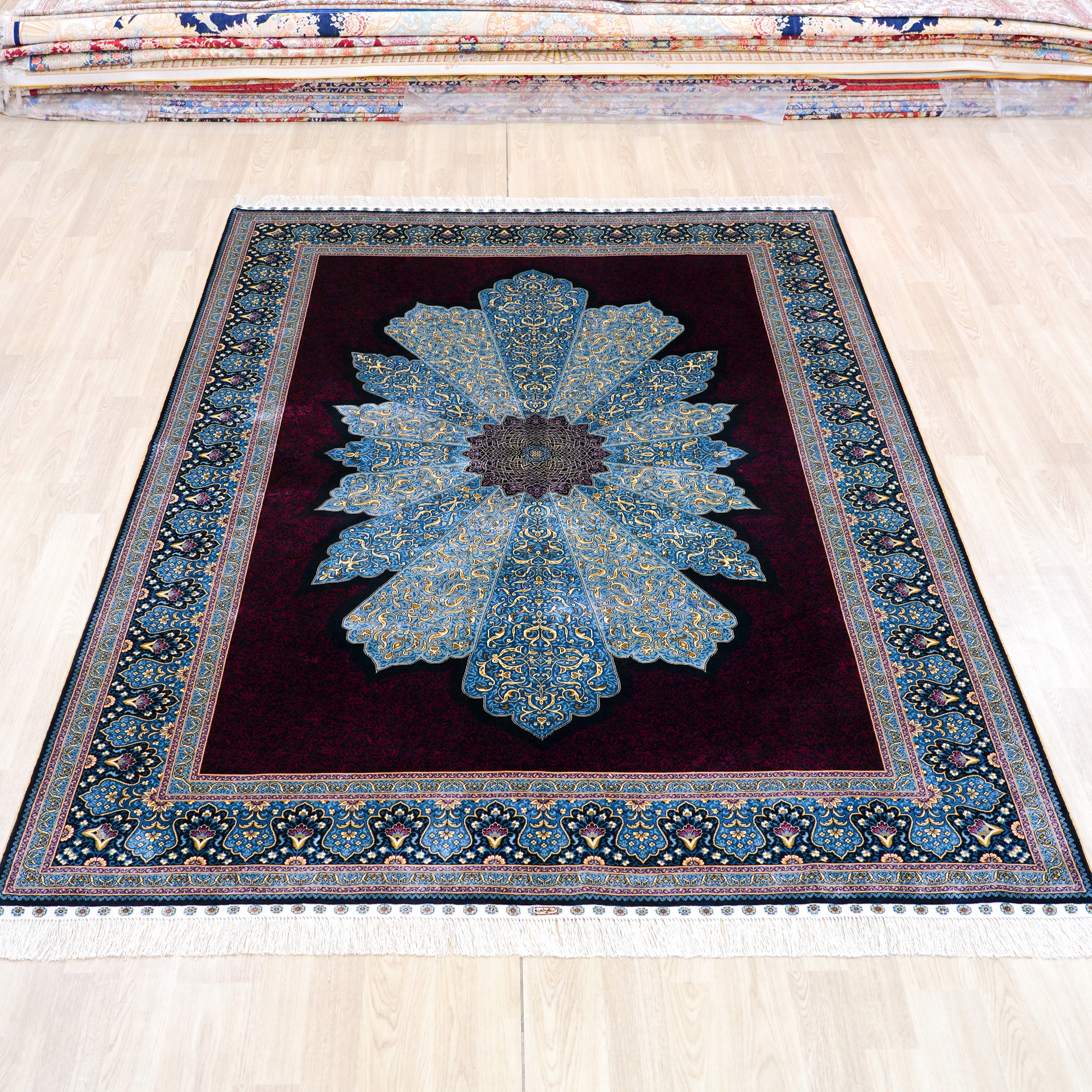 YILONG 6'x9' Handknotted Silk Persian Carpet for Home Decoration