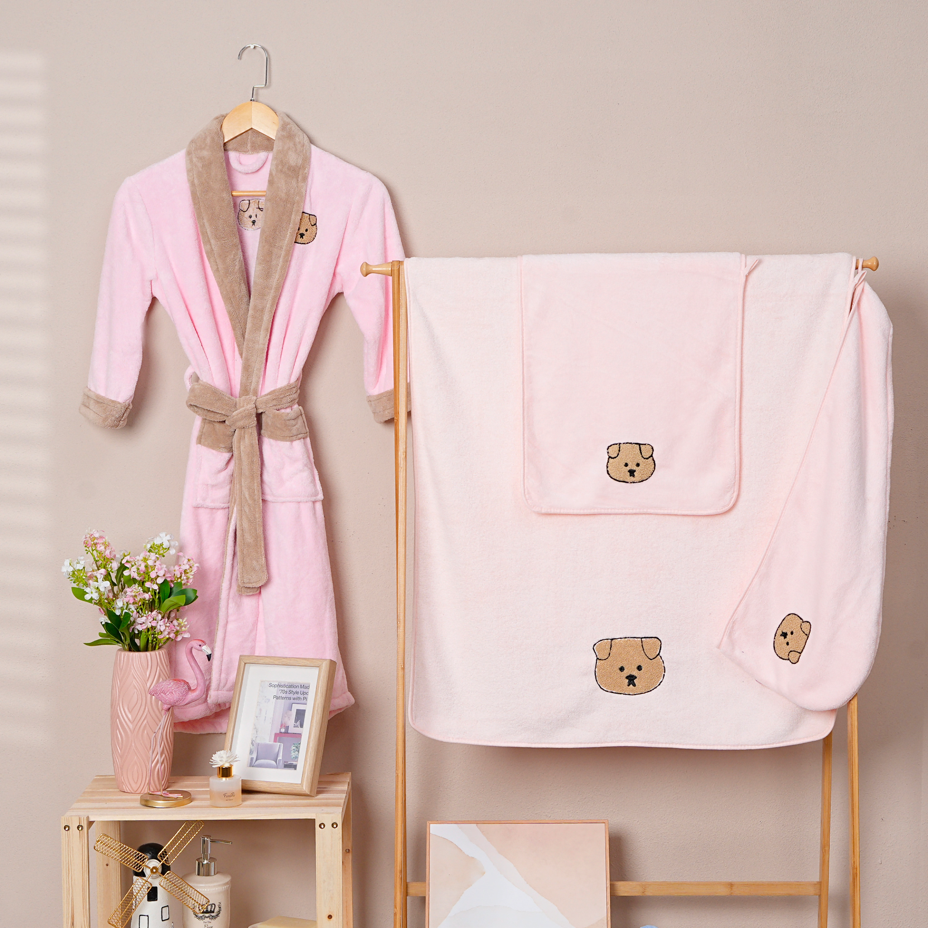 Coral Fleece Embroidery Bathrobe