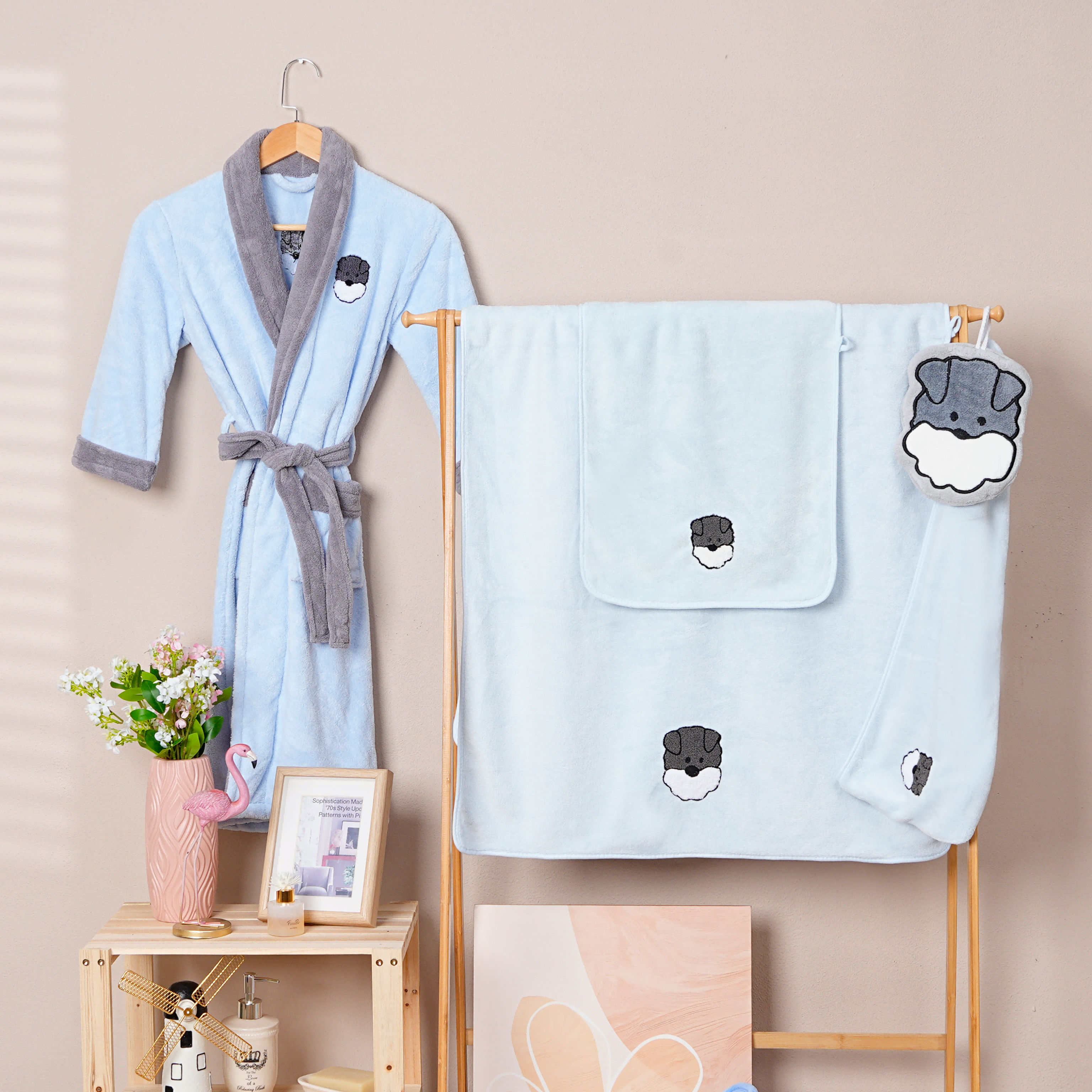 Coral Fleece Embroidery Bathrobe