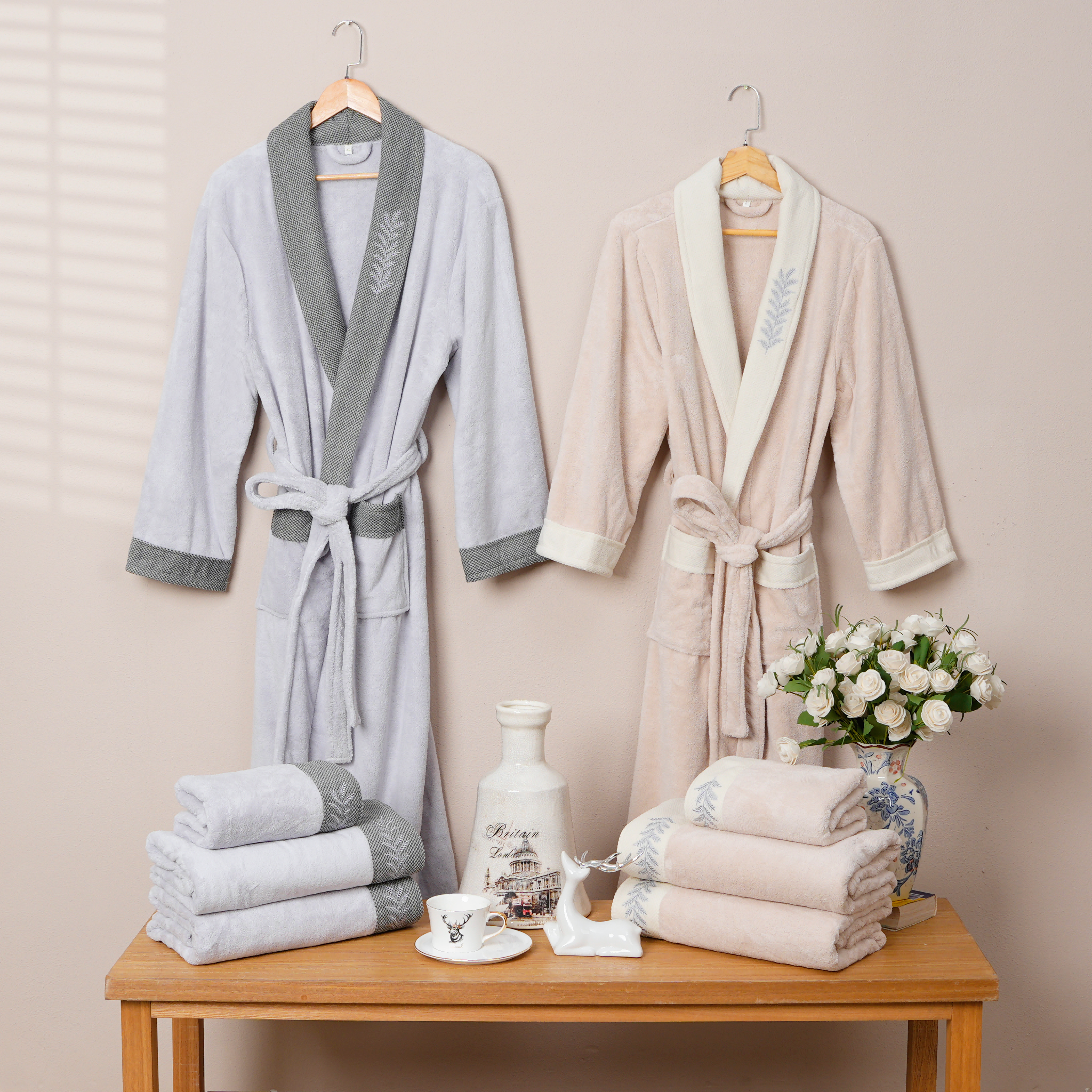 Coral Fleece Chenille Embroidery Bathrobe