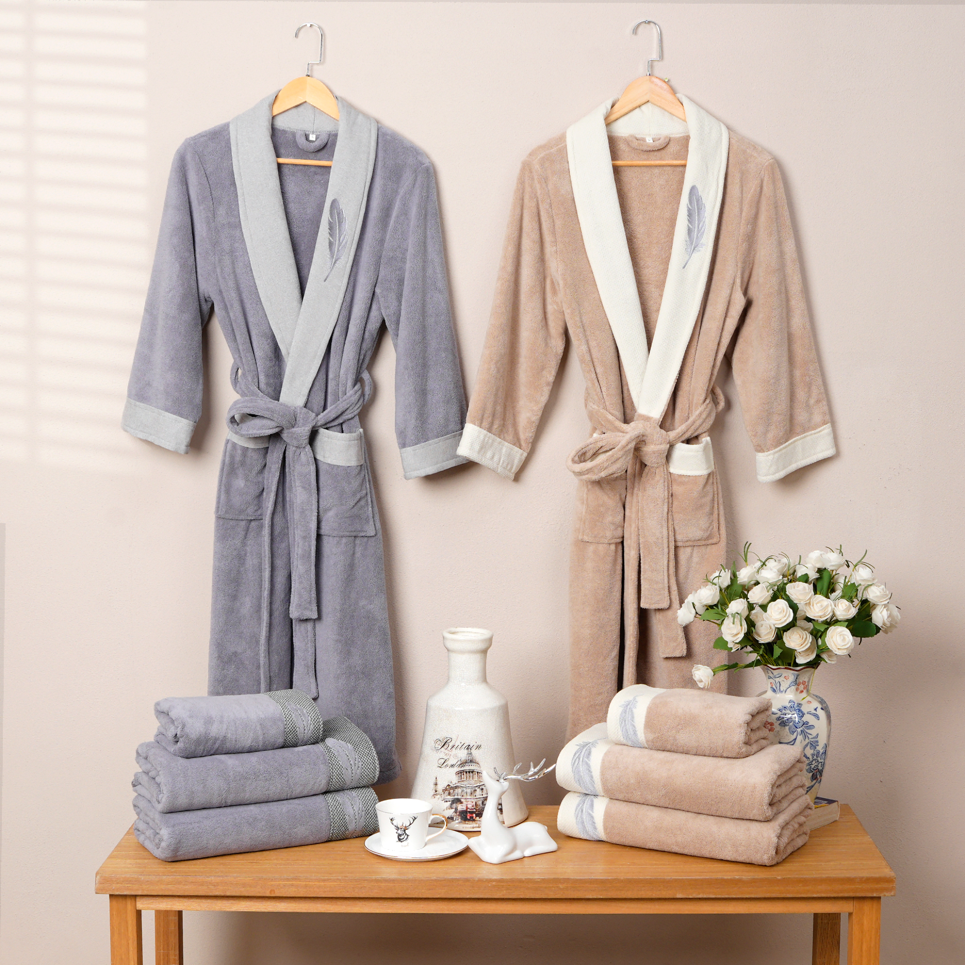 Coral Fleece Chenille Embroidery Bathrobe
