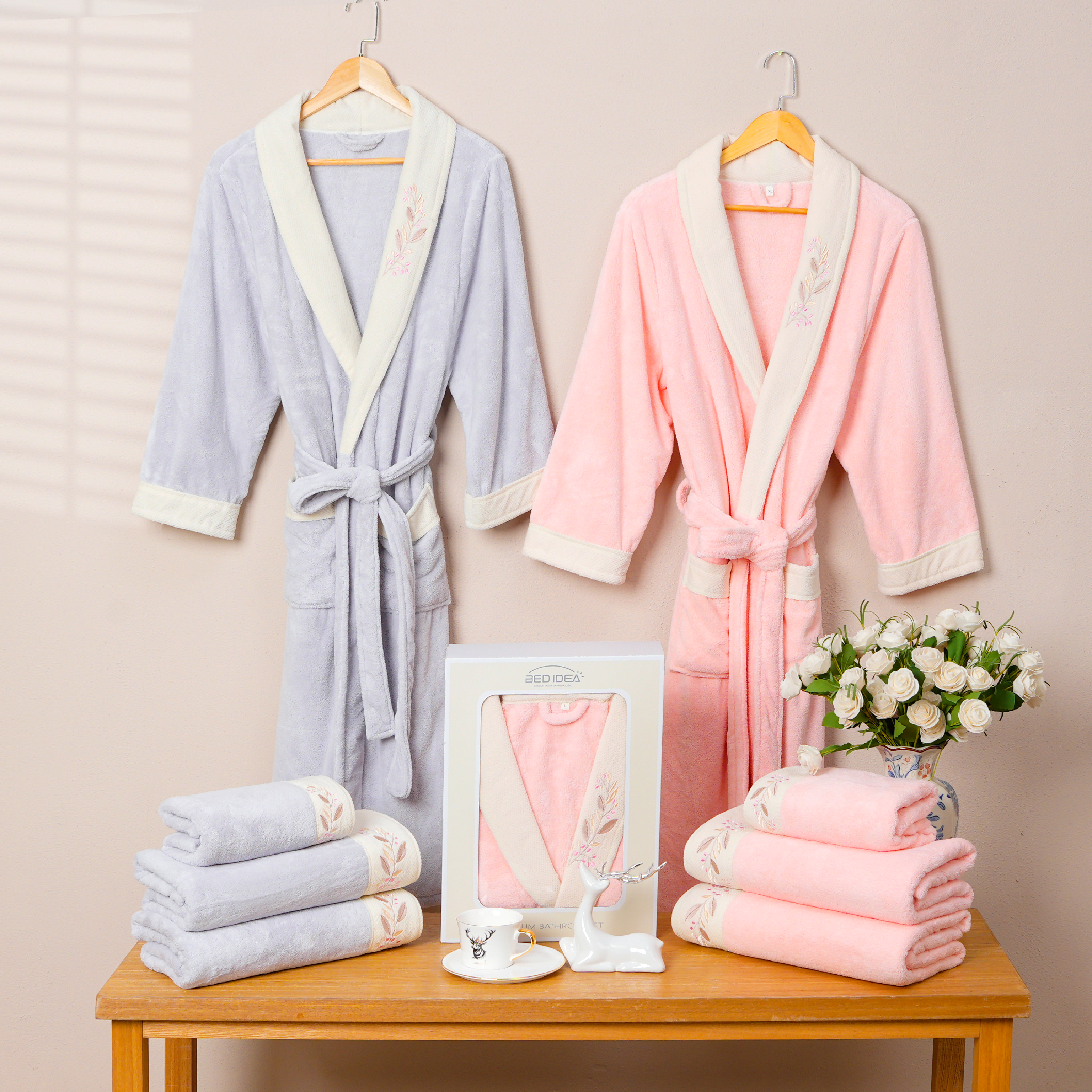 Coral Fleece Chenille Embroidery Bathrobe