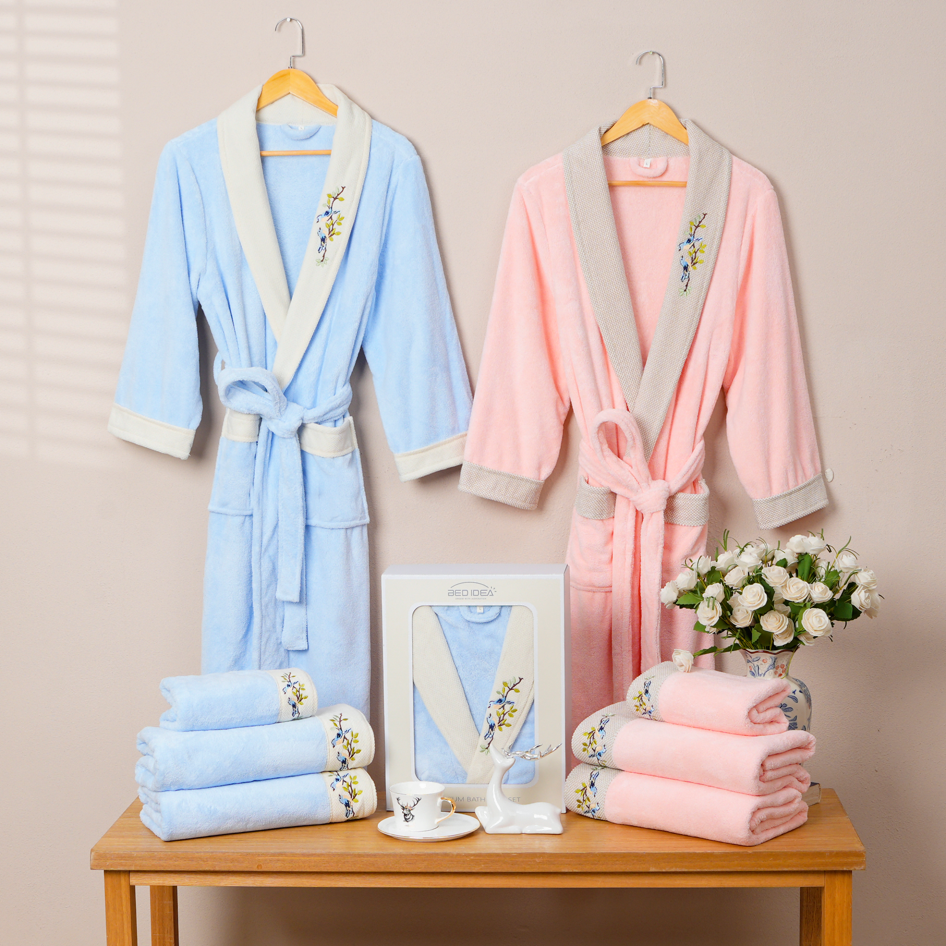 Coral Fleece Chenille Embroidery Bathrobe