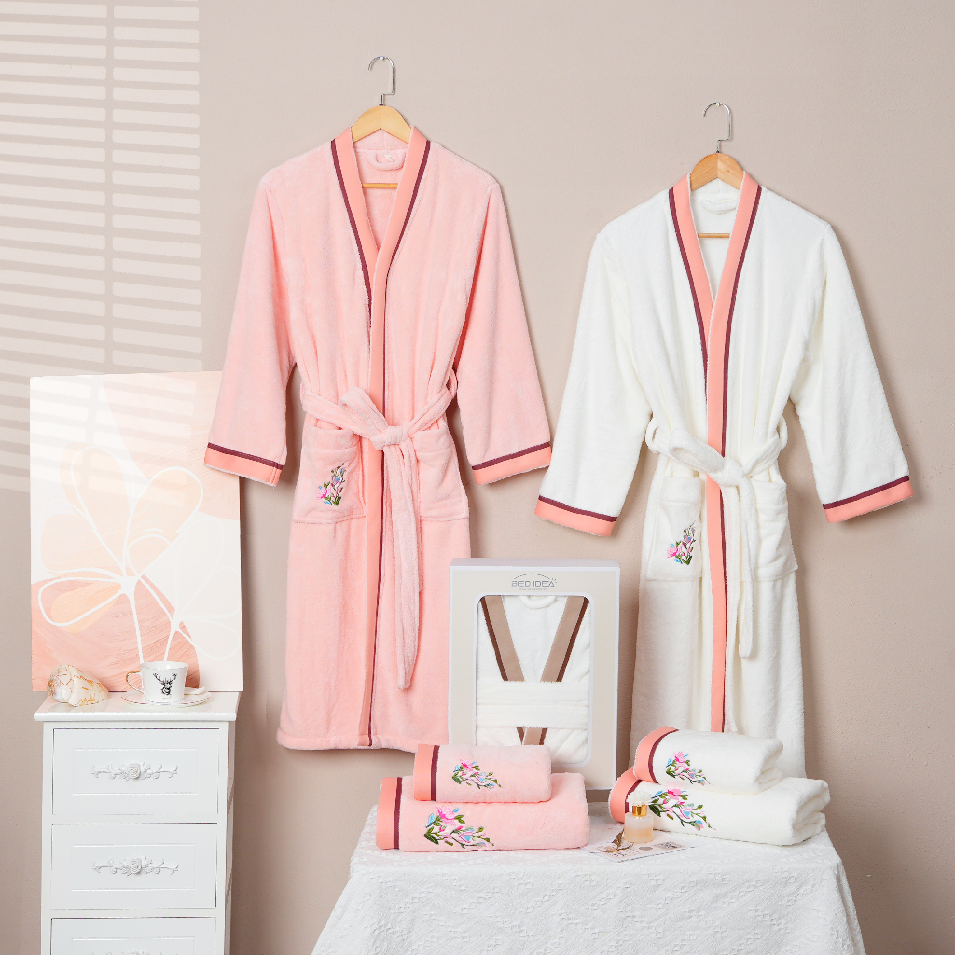 Coral Fleece Embroidery Bathrobe