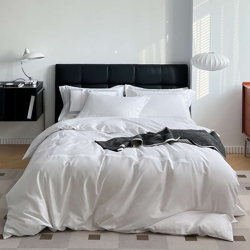 White Cotton Satin Embroidery Bedding Sets