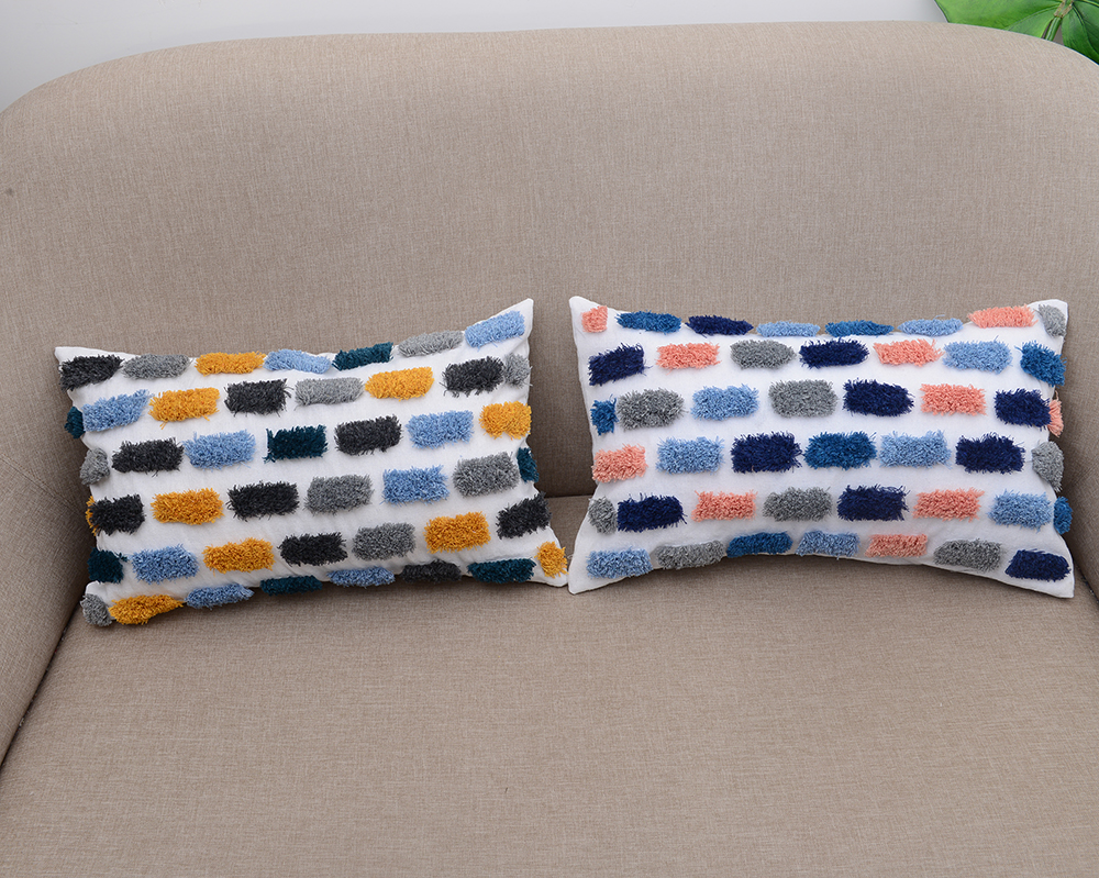 Tufted Decorative Throw Pillow Made from Recycled Fabric