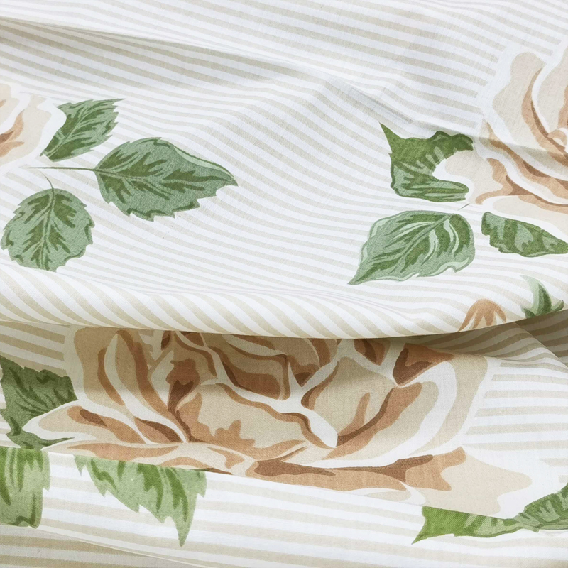 180TC Polycotton Floral and Stripe Print Fabric for Bedding