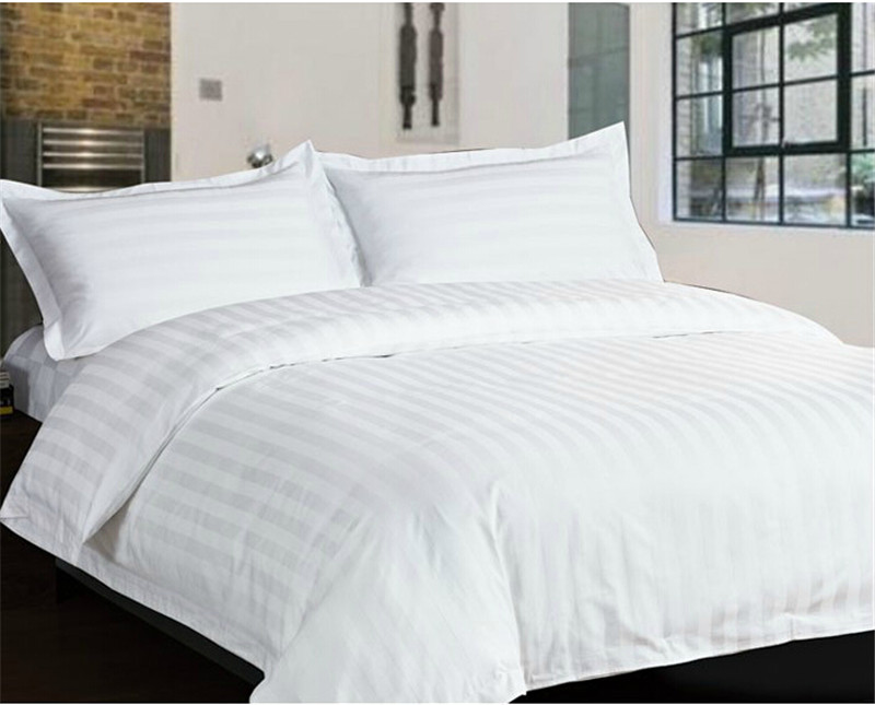 100% Cotton White Stripe Hotel Bedding Set