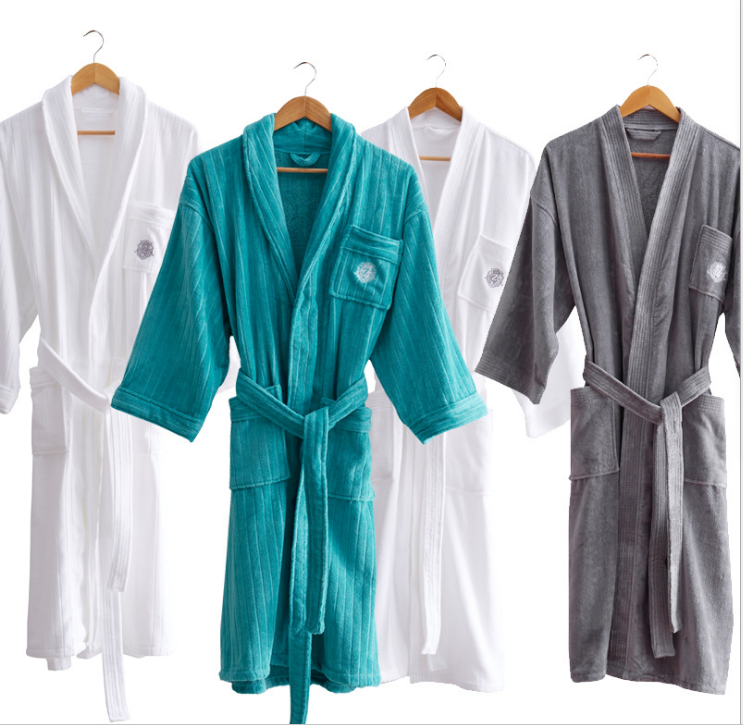Striped Men's Quilted Bathrobe with Logo