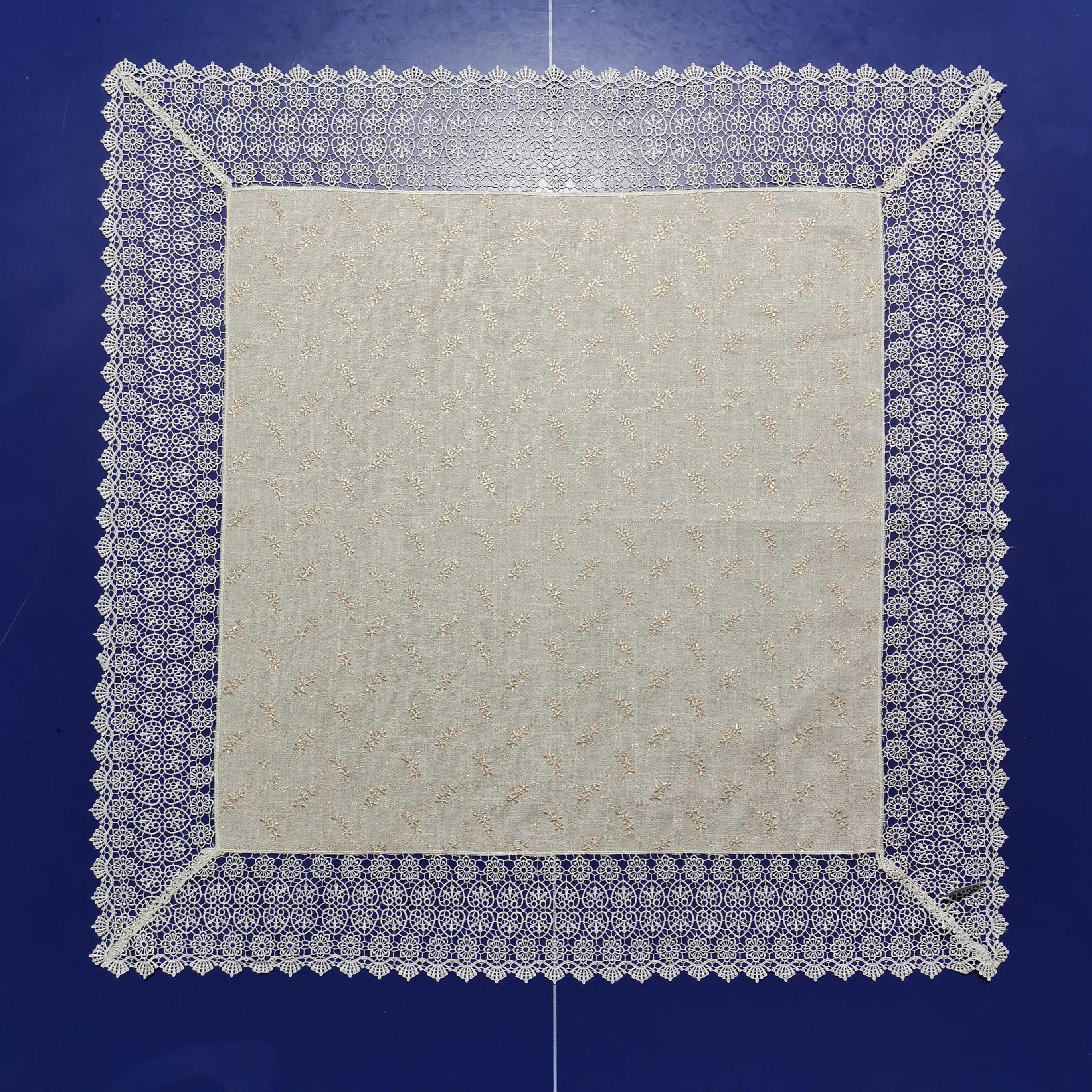 100% Polyester Embroidered Slub Fabric Organza Lace Tablecloth