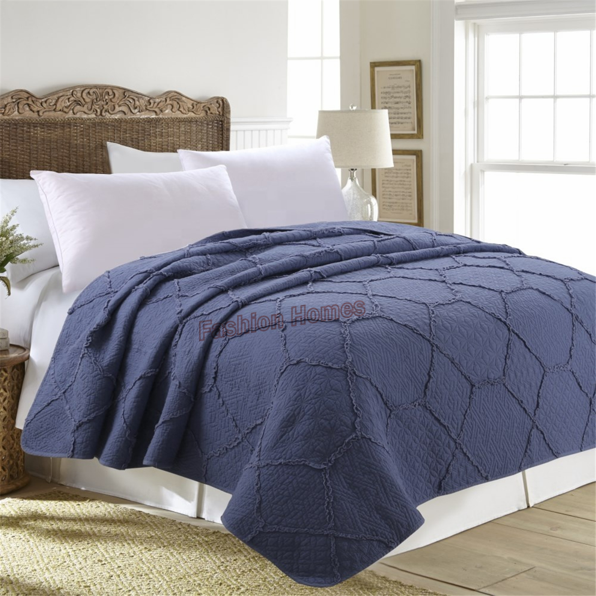 3pcs Ruffle Embroidery Quilt Set