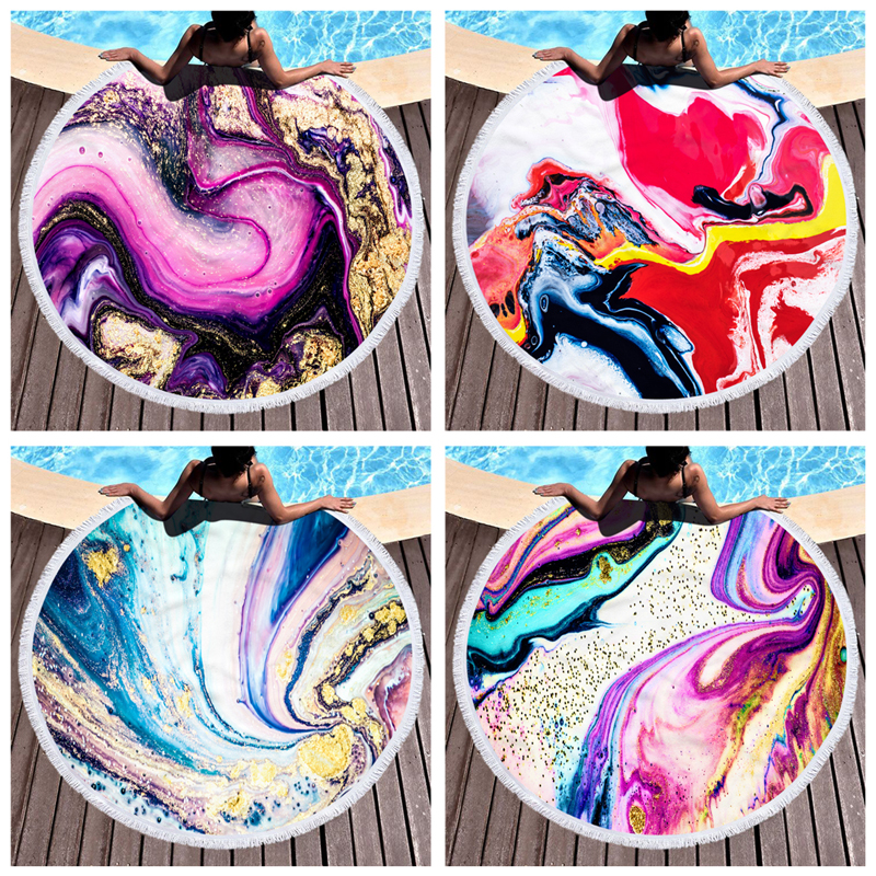 Microfiber Round Beach Towel with Fringe