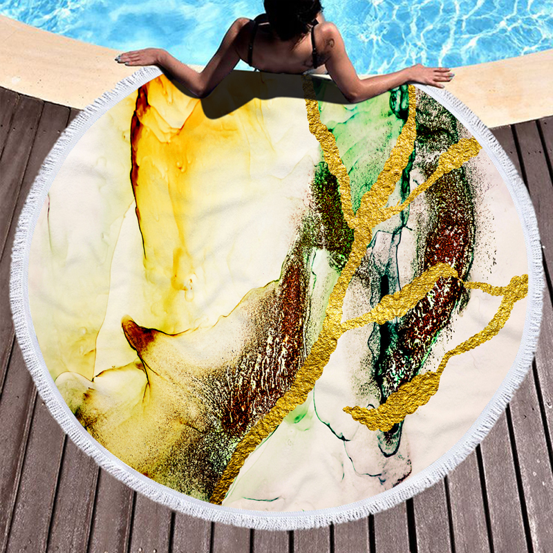 Microfiber Round Beach Towel with Fringe
