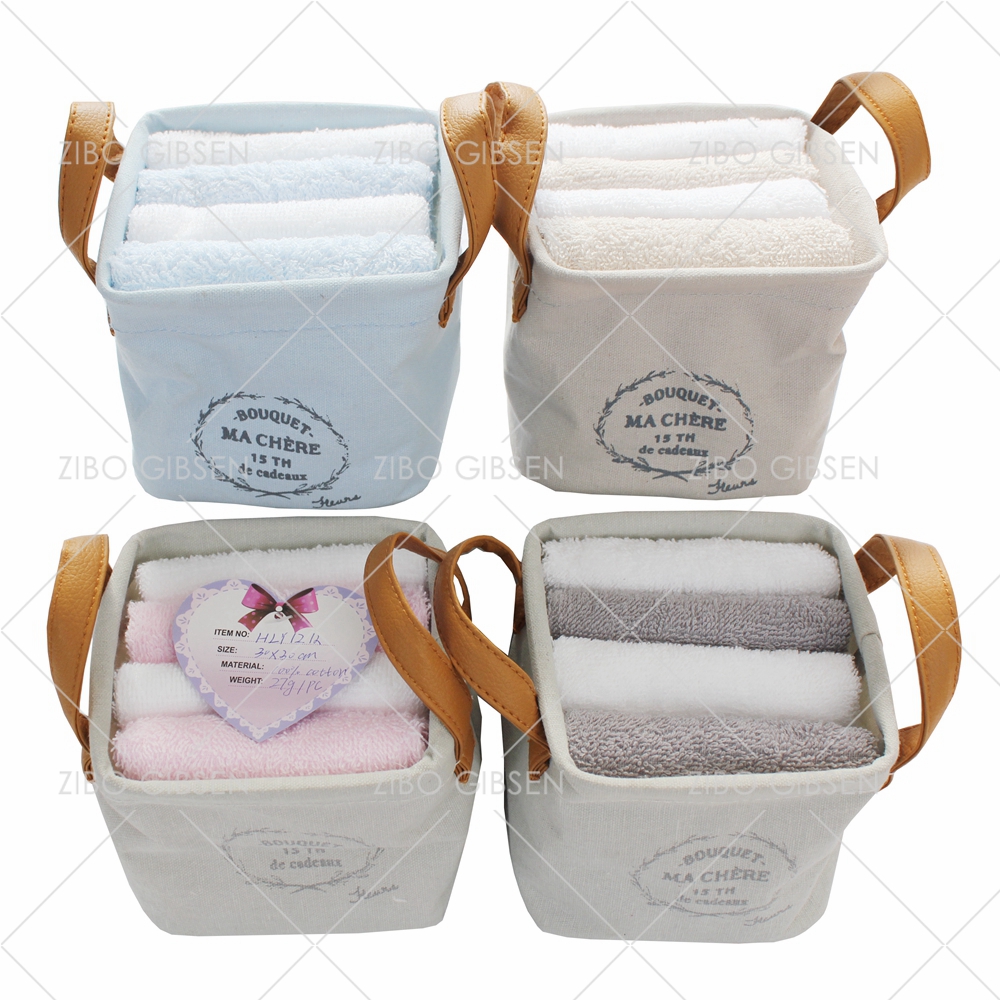 Cotton towel set with basket, gift and guest towels