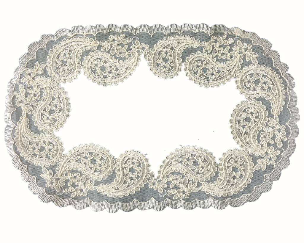 Net fabric doilies with embroidery