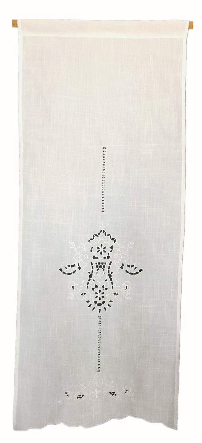 Curtain with cutwork hemstitch and embroidery