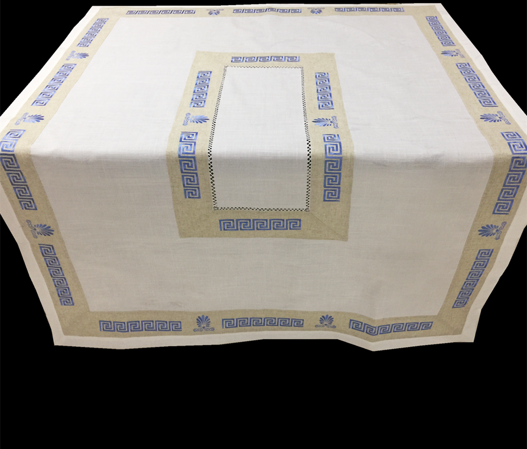 Embroidered Beige Tablecloth in Natural Poly-linen Fabric
