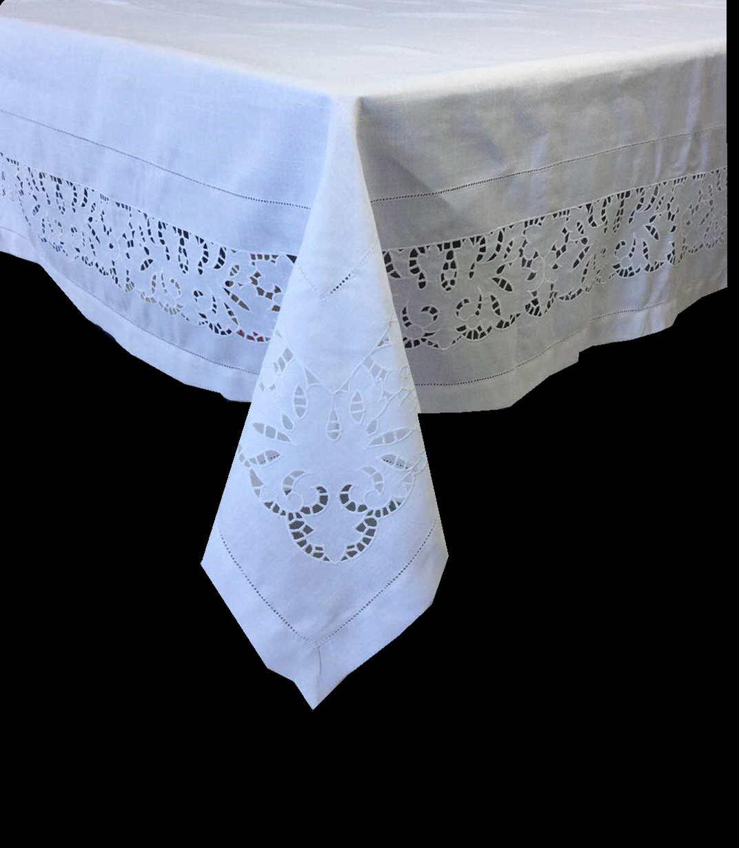 Linen-look tablecover with cutwork and hemstitch border