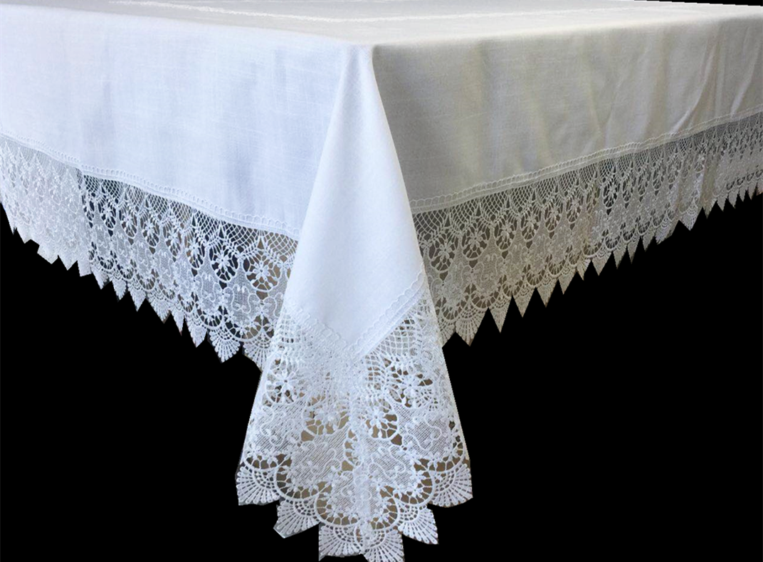 Linen Look Tablecover with Lace Trim (Polyester)