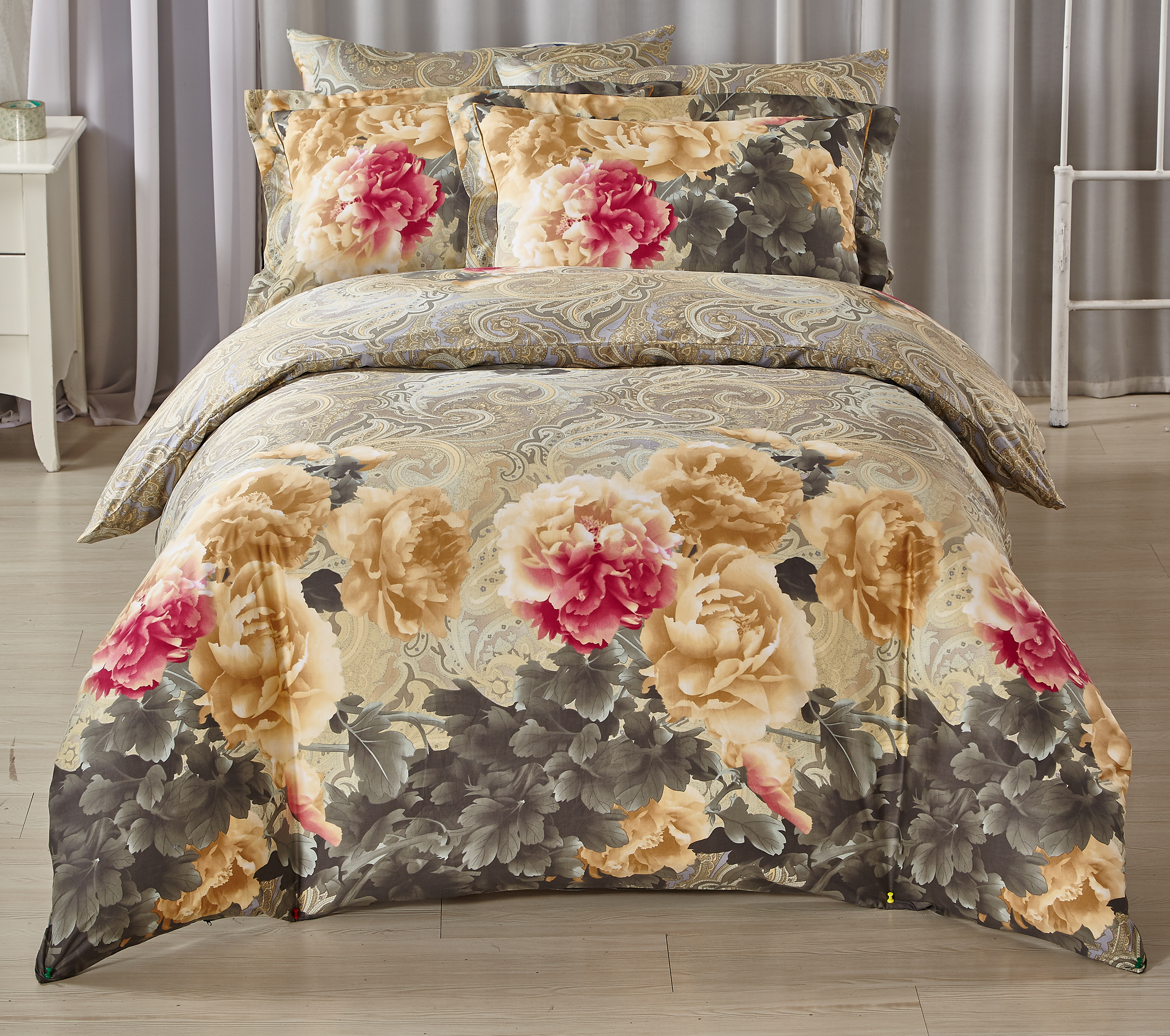 100% Cotton Sateen Paisley Printed Bed Sheet Sets