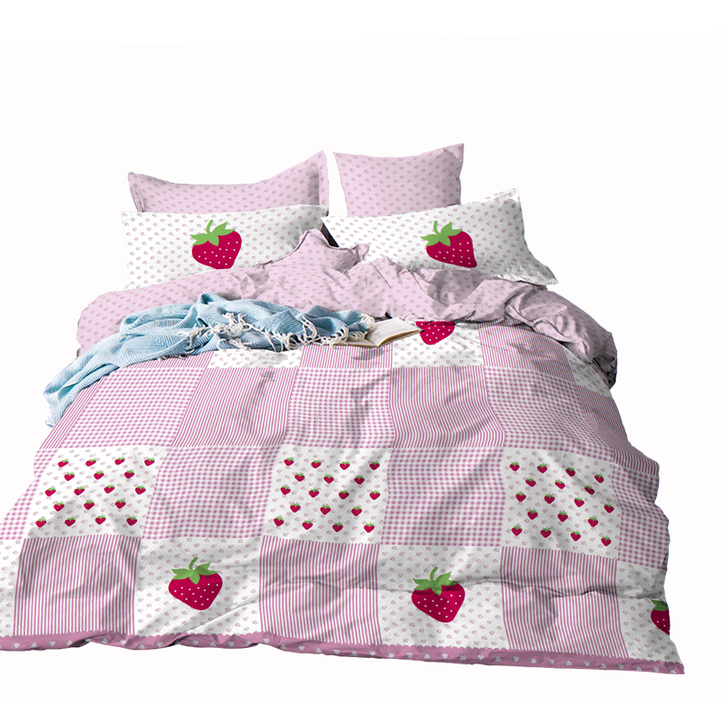 180TC Polycotton Fabric with Strawberry and Stripe Prints for Bedding