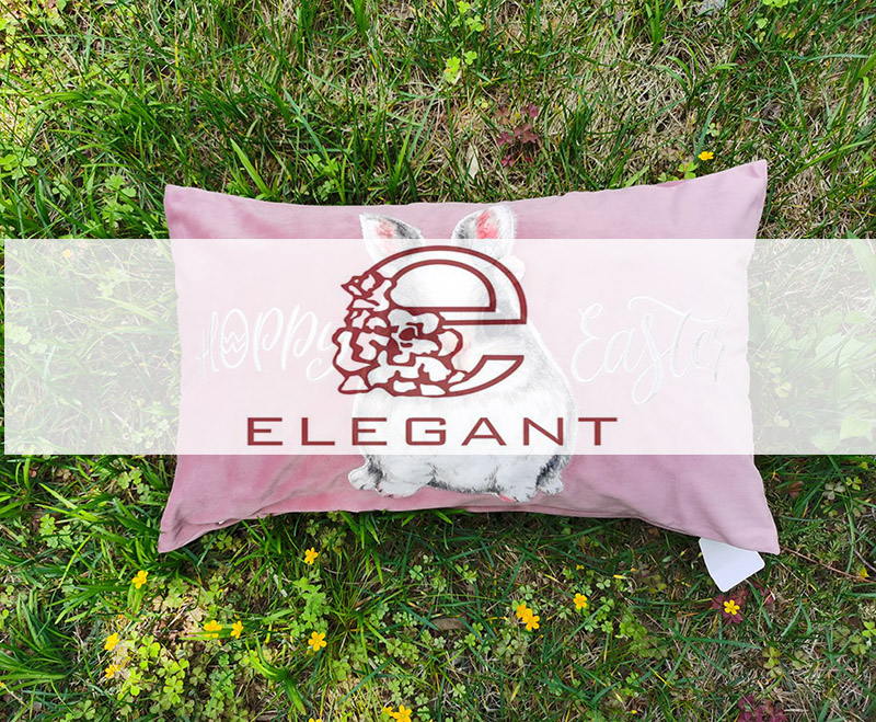 Easter Rabbit Decorative Throw Pillow with Digital Printing and Applique Embroidery