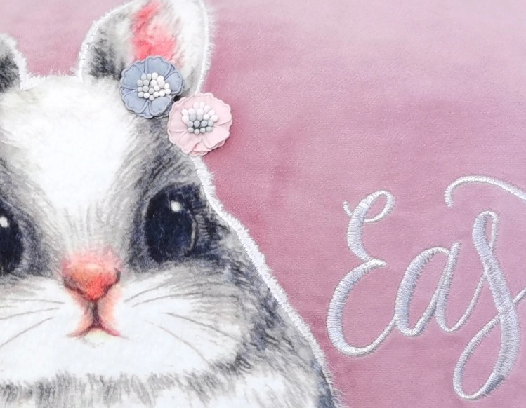 Easter Rabbit Decorative Throw Pillow with Digital Printing and Applique Embroidery