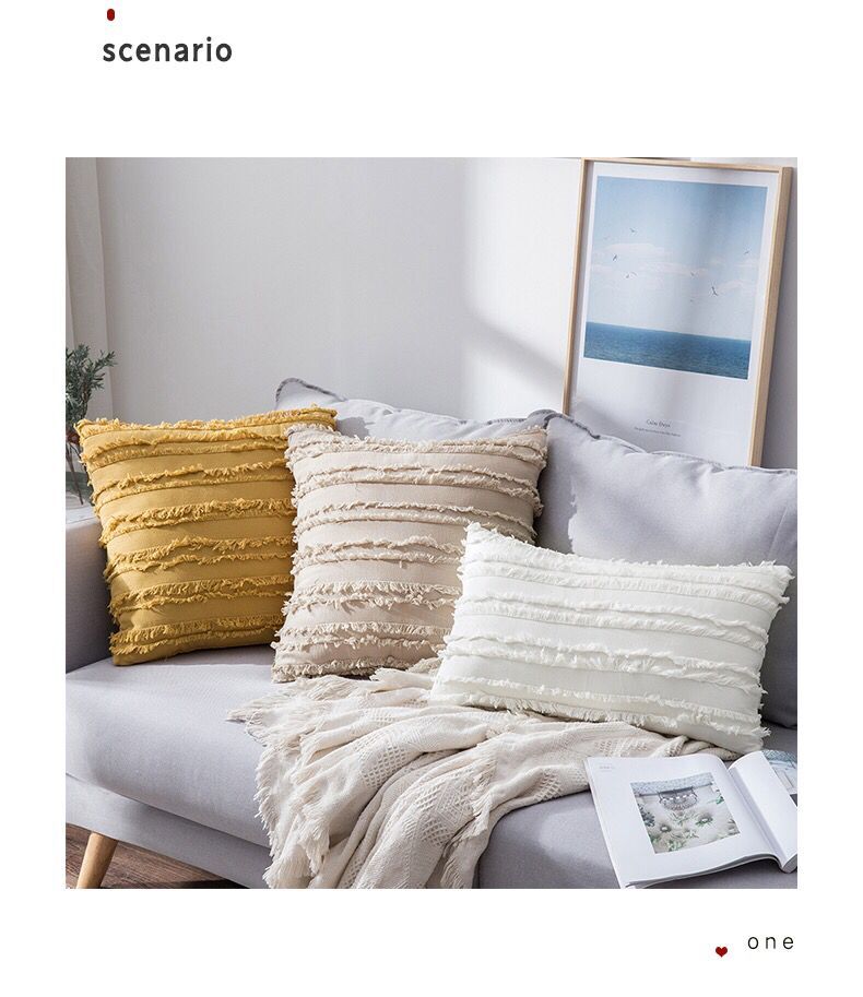 Jacquard Macrame Tassel Cotton Linen Throw Cushion Cover