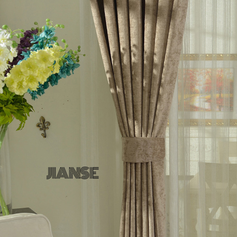 Solid Chenille Blackout Curtain for Living Room