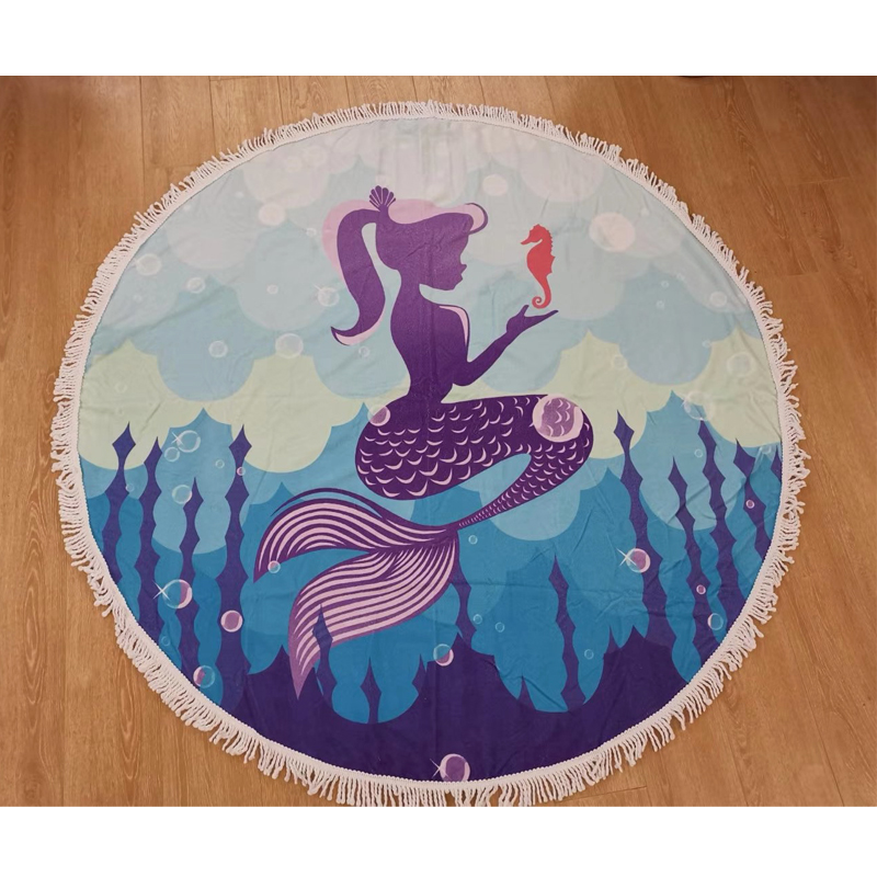 Microfiber Printed Round Beach Towel with Fringe