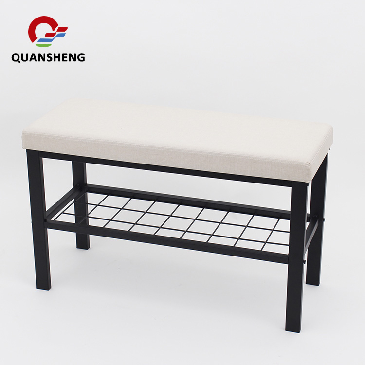 Faux Linen Shoe Rack Seating Bench
