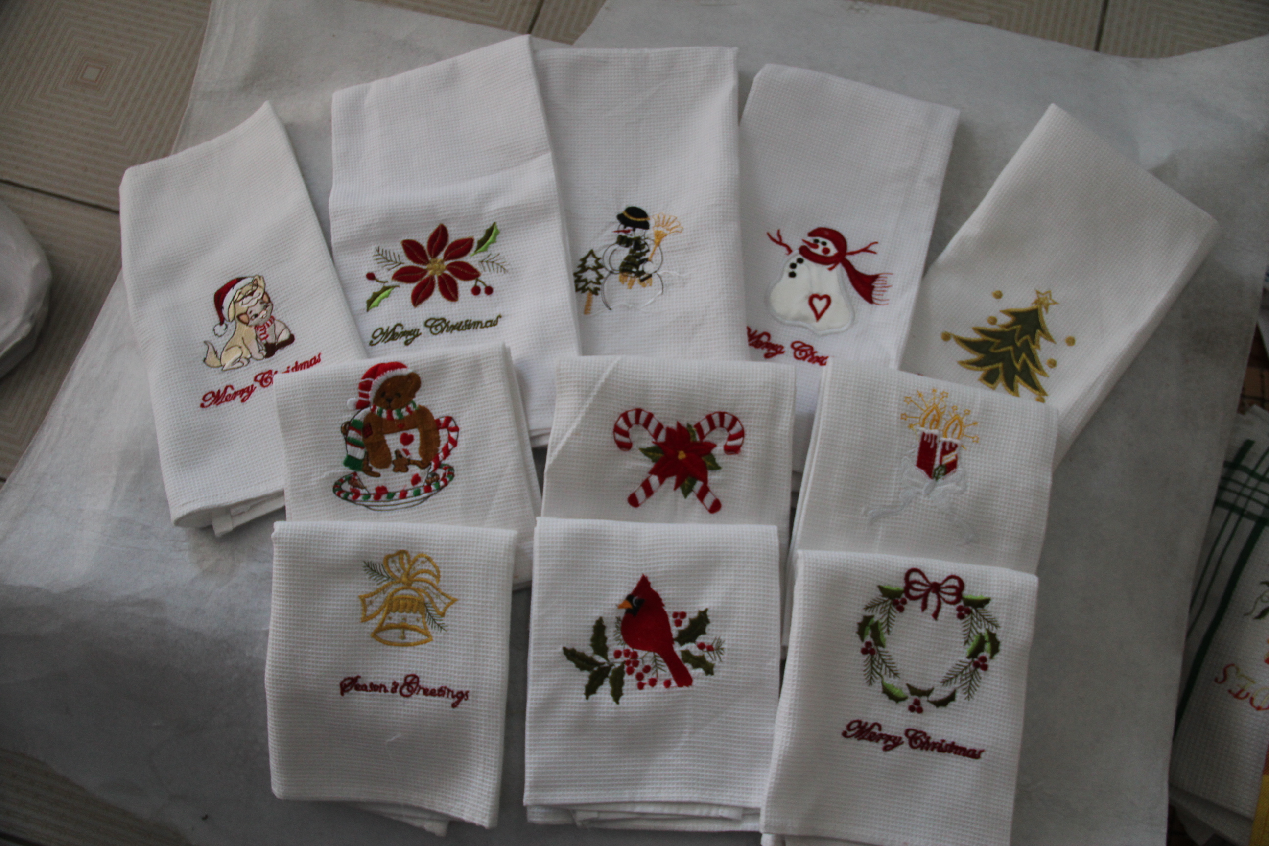 Embroidered Waffle Cotton Kitchen Towel