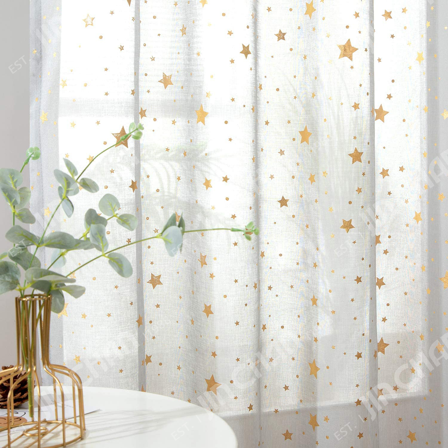 Silver Star Print Sheer Curtains