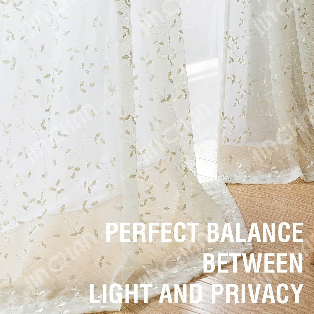 Sheer Leaves Embroidered Curtains