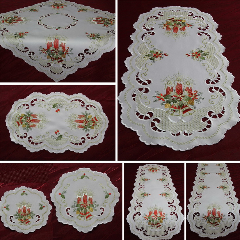 Christmas Embroidered and Cutwork Tablecloth