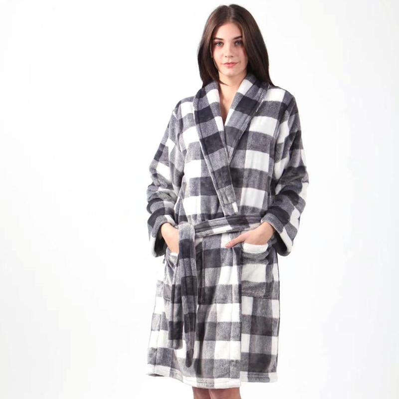Yarn Dyed Check Flannel Fleece Bathrobe