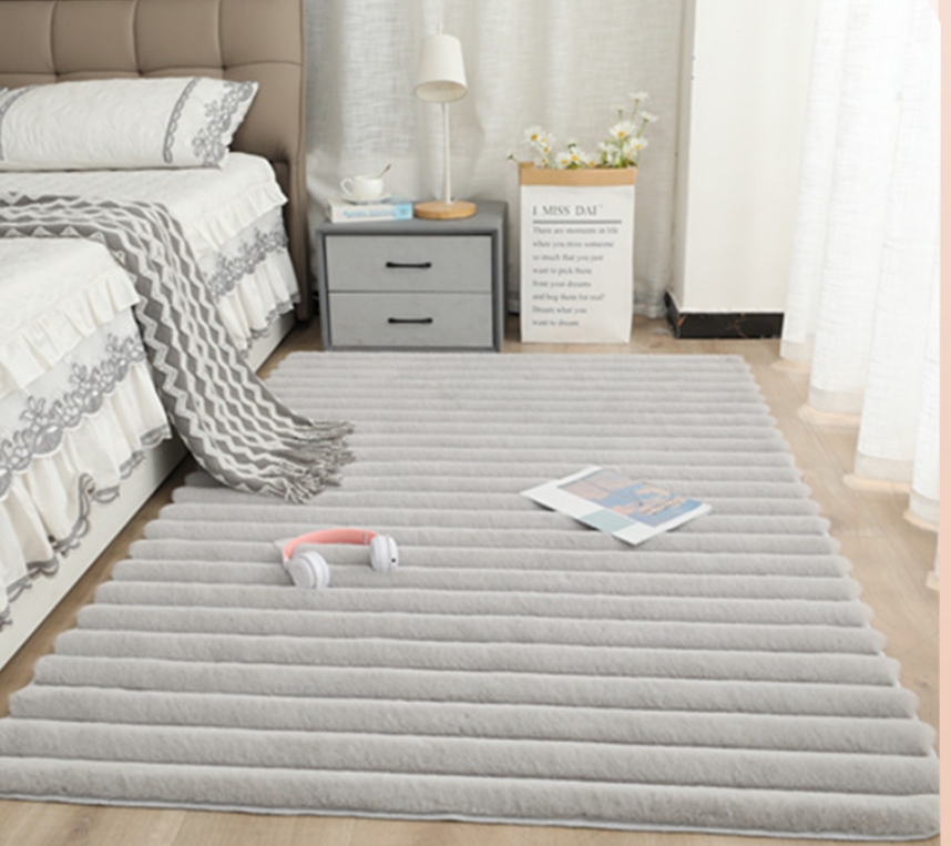 Carved Faux Rabbit Fur Striped Carpet