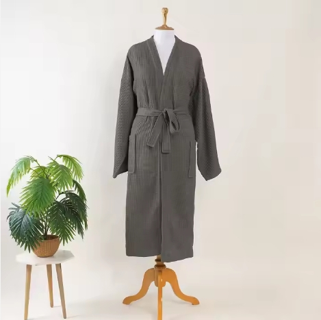 Custom Logo 100% Cotton Waffle Bathrobe for Men and Women