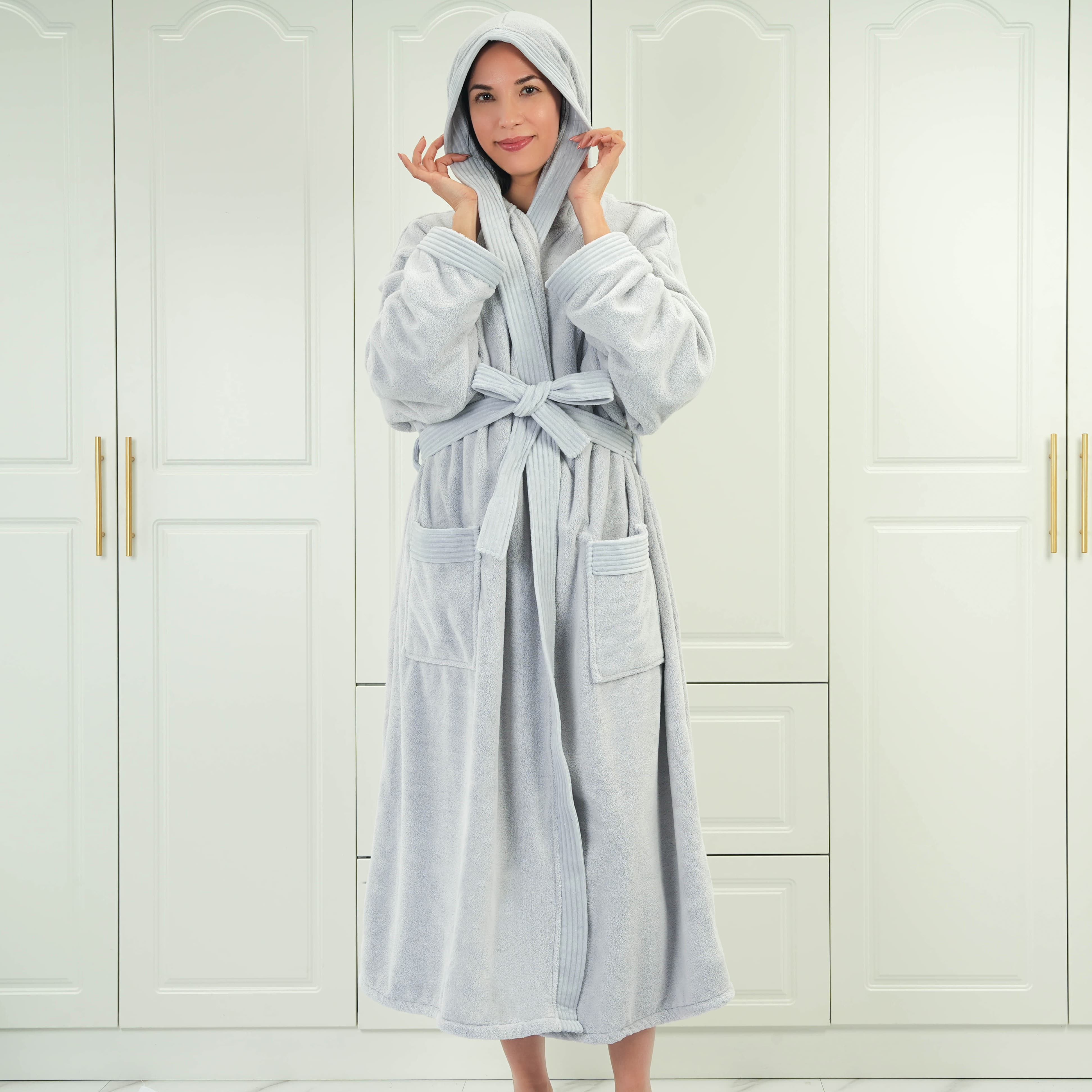 Coral Fleece Bathrobe With Hood