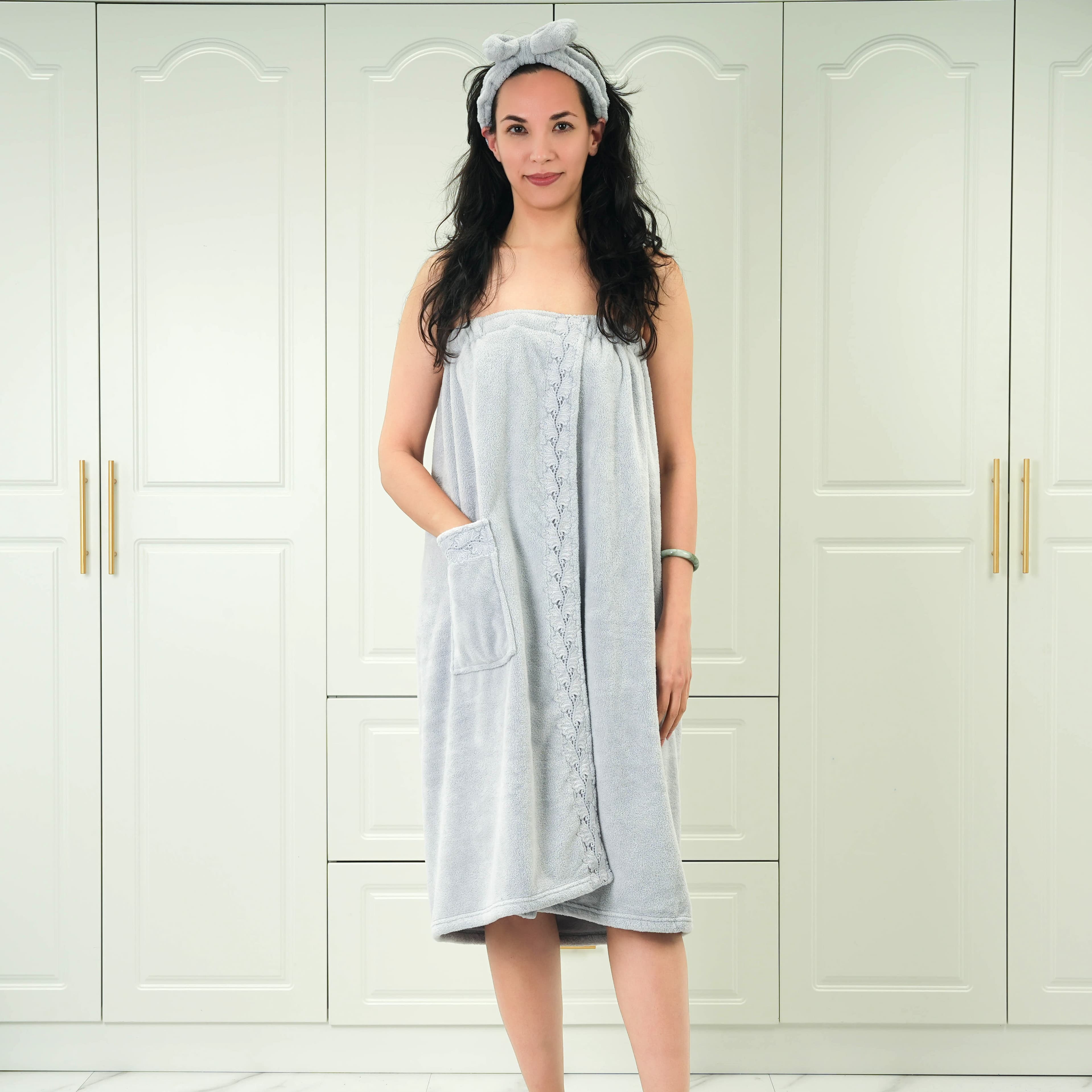 Coral Fleece Solid Bathrobe Set