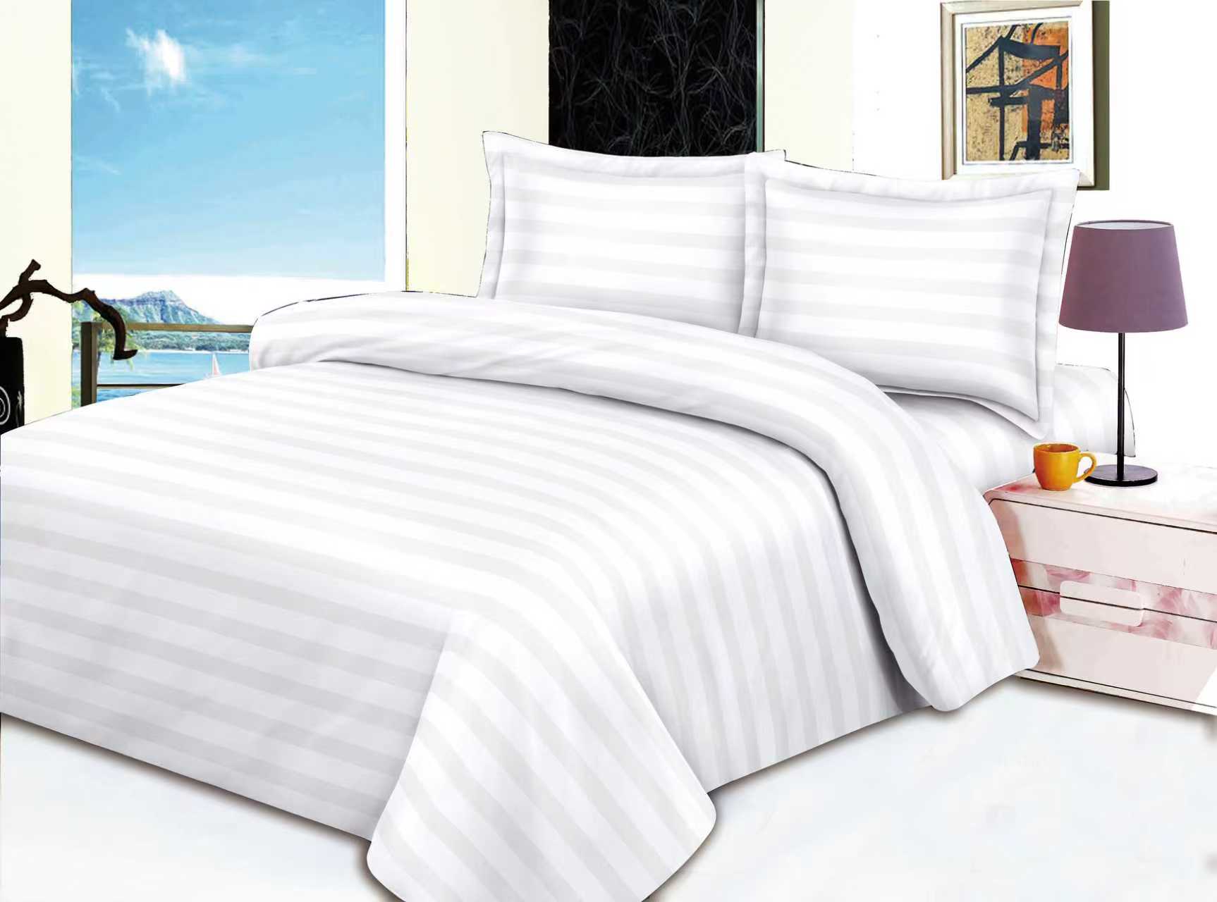 Hotel White Wide Satin-Striped Bed Sheets