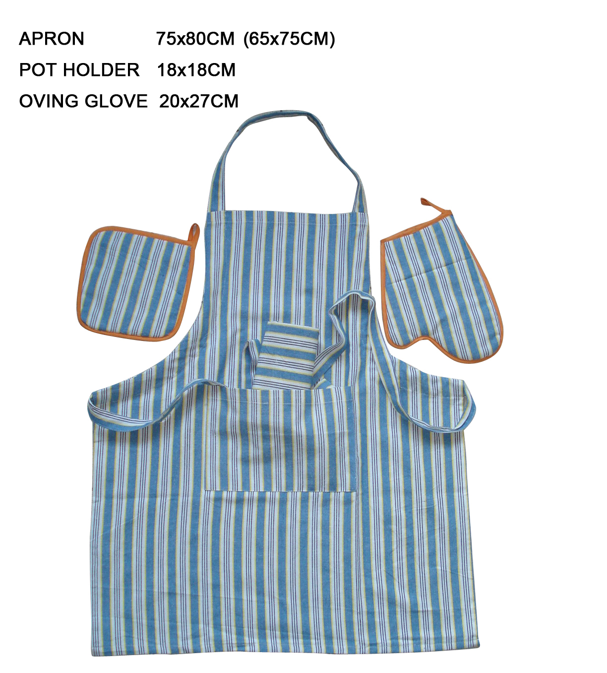 Cotton Apron Set with Pot Holder and Glove