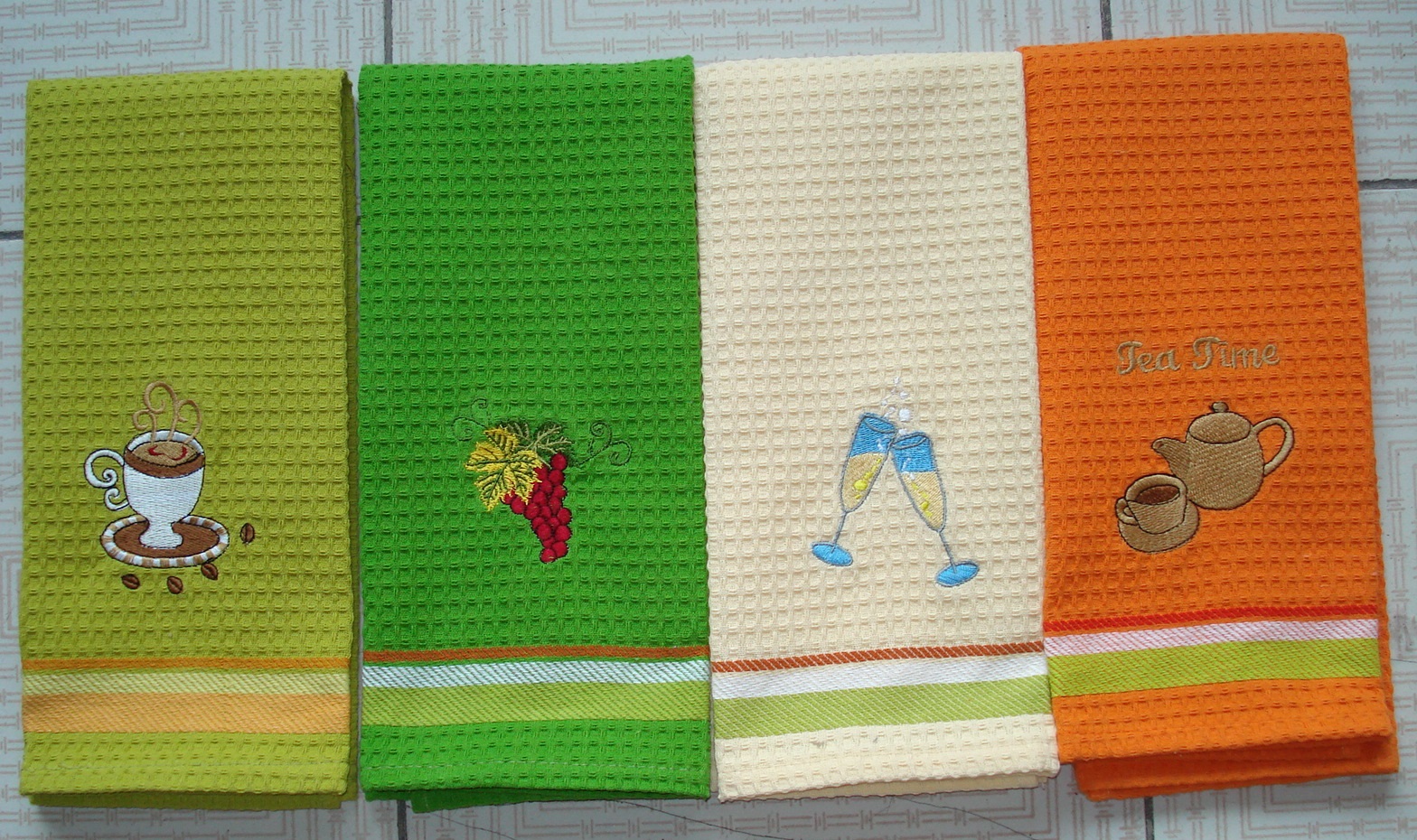 Cotton Waffle Kitchen Towel with Embroidery