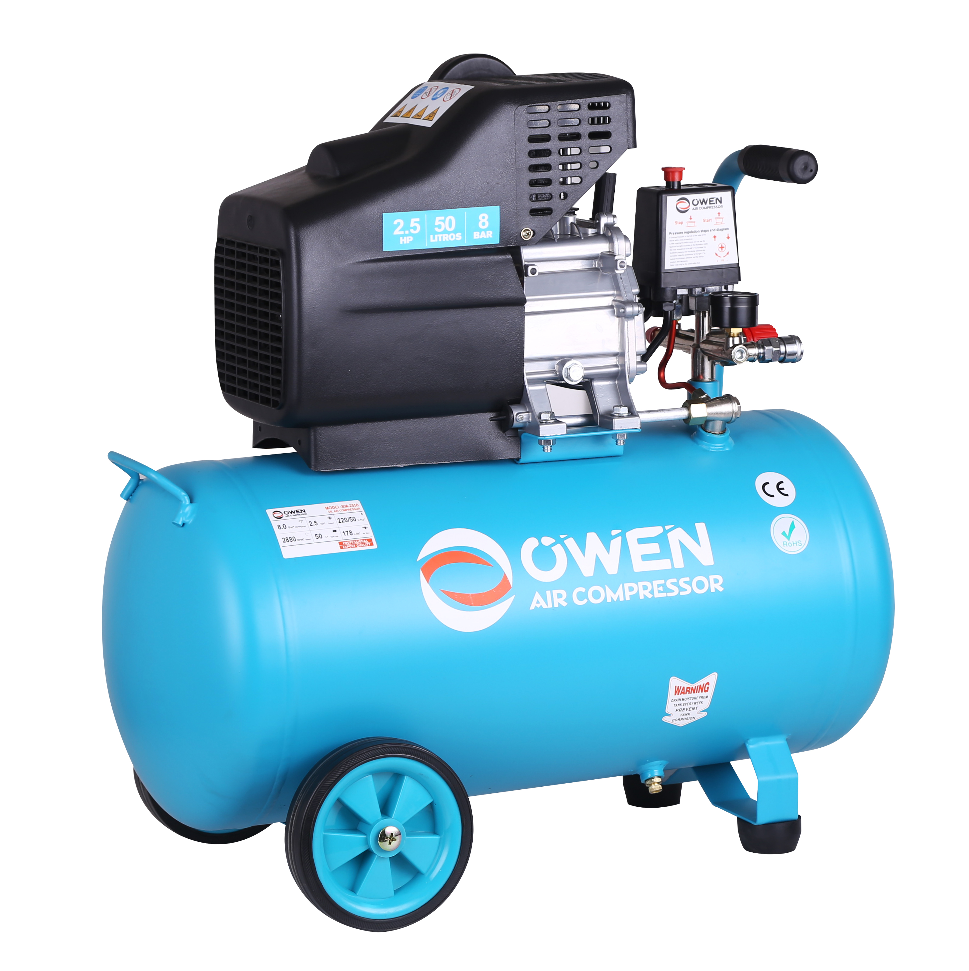 OWEN Portable Three-Cylinder Belt Air Compressor with 50L Tank