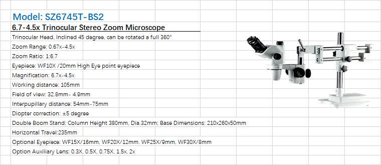 STEREO ZOOM MICROSCOPE SZ6745T-BS2