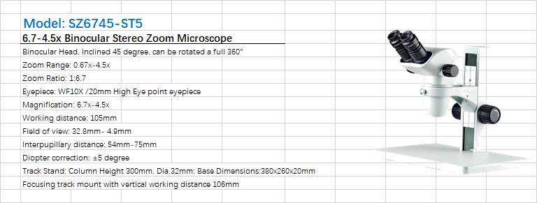 STEREO ZOOM MICROSCOPE SZ6745-ST5