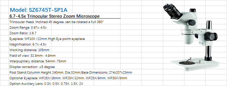 STEREO ZOOM MICROSCOPE SZ6745T-SP1A