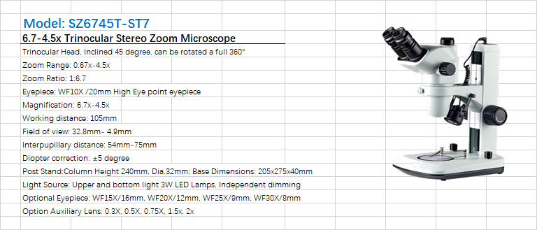 Stereo Zoom Microscope SZ6745T-ST7