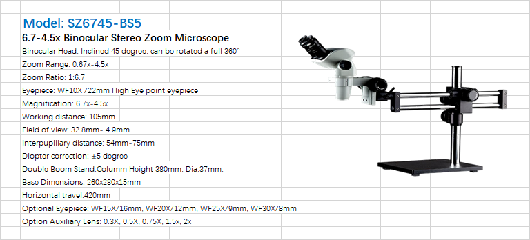 STEREO ZOOM MICROSCOPE SZ6745-BS5