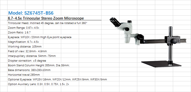 Stereo Zoom Microscope SZ6745T-BS6